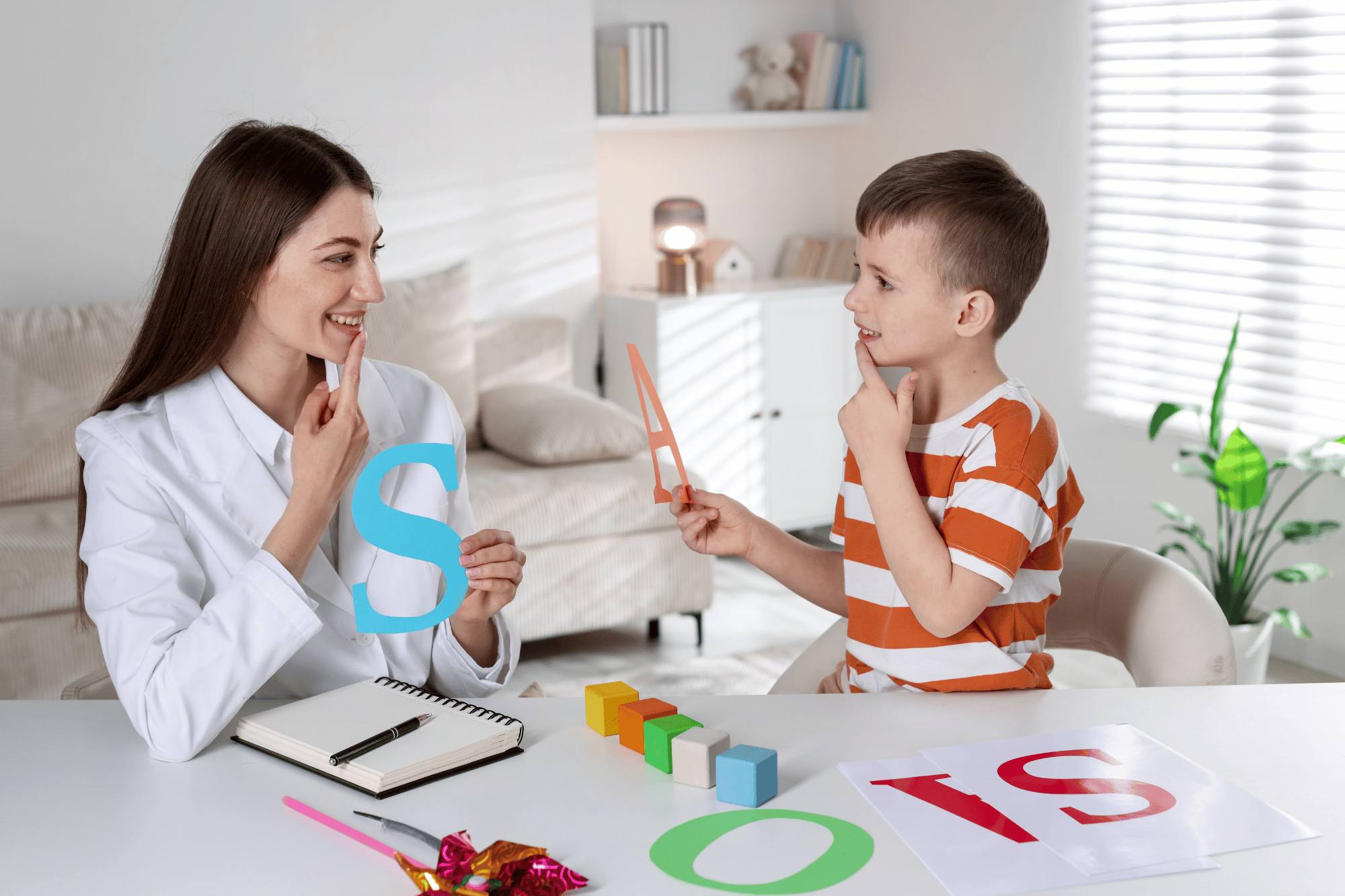 Child participating in structured activities with a therapist within an ABA program in dual settings